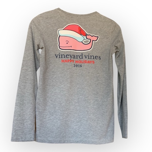 NWOT Vineyard Vines Holiday 2016 T-shirt, long sleeve gray with Santa hat - Picture 1 of 7